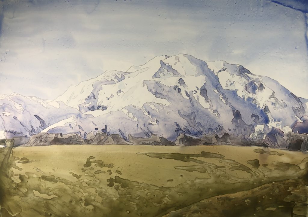 Denali Watercolor Painting Landscape on Yupo